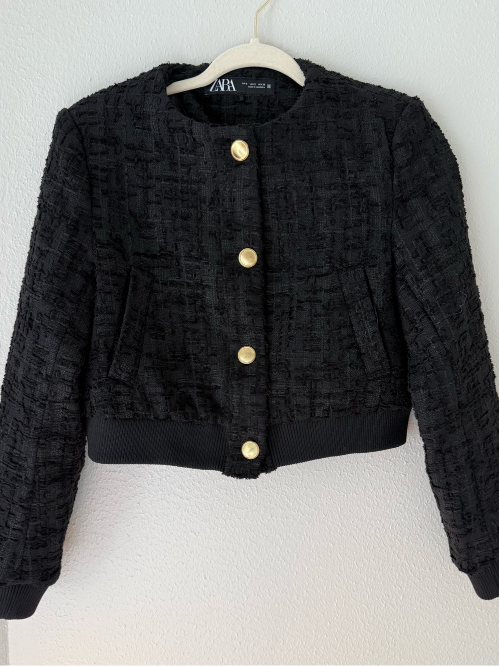 Zara Black Textured Cropped Jacket - Women